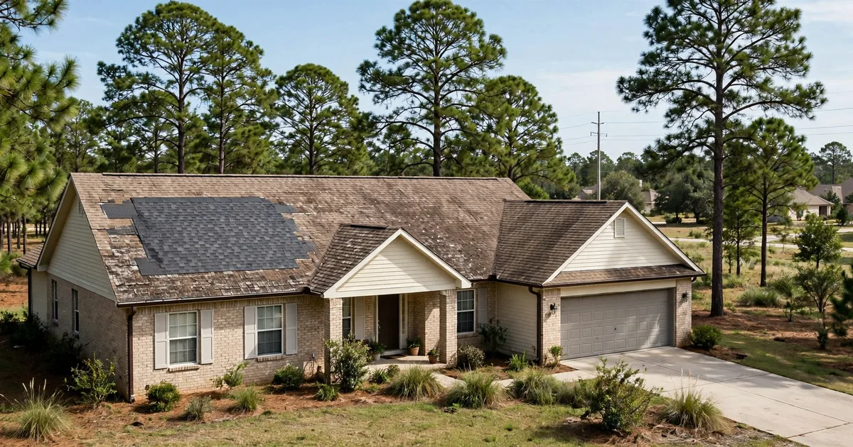 Roof repair in Conroe: roofer replacing damaged shingles