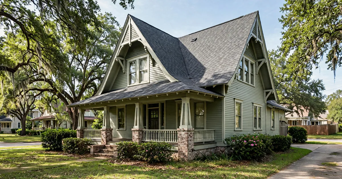 Roof repair in The Heights: shingle work on a 1920s bungalow