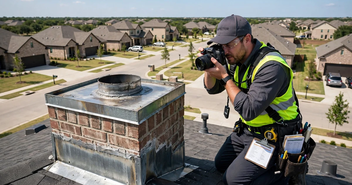 Firethorne roof inspection in Katy: photo documentation of chimney flashing