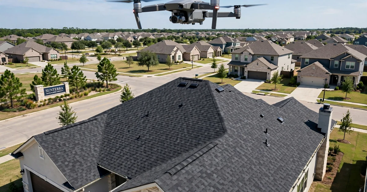 Sunterra roof inspection in Katy: drone survey over the roof