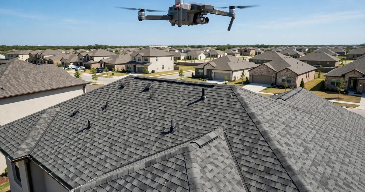 West Pearland roof inspection in Pearland: drone survey over the roof