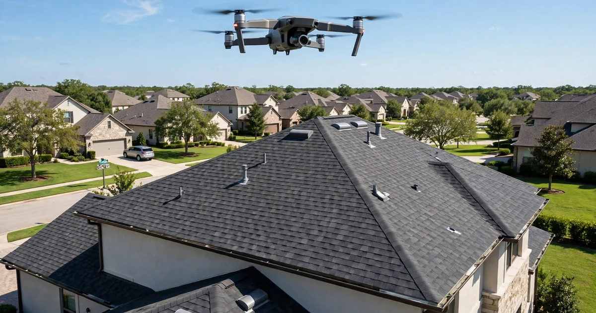 Plantation Colony roof inspection in Sugar Land: drone survey over the roof