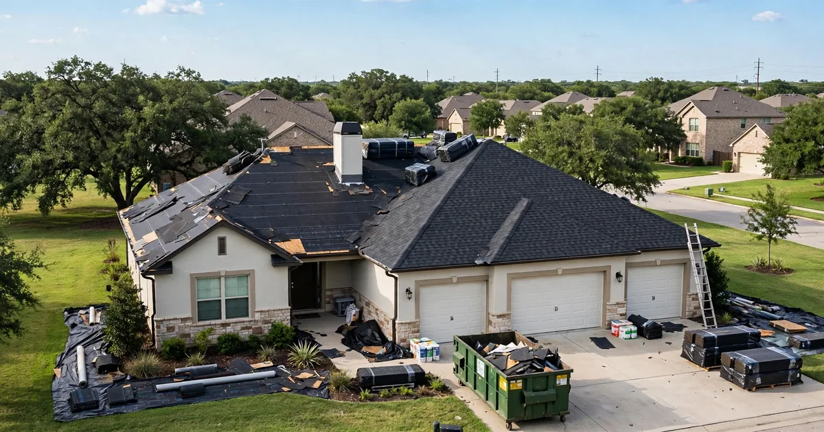 Roof replacement in Katy: crew installing new architectural shingles