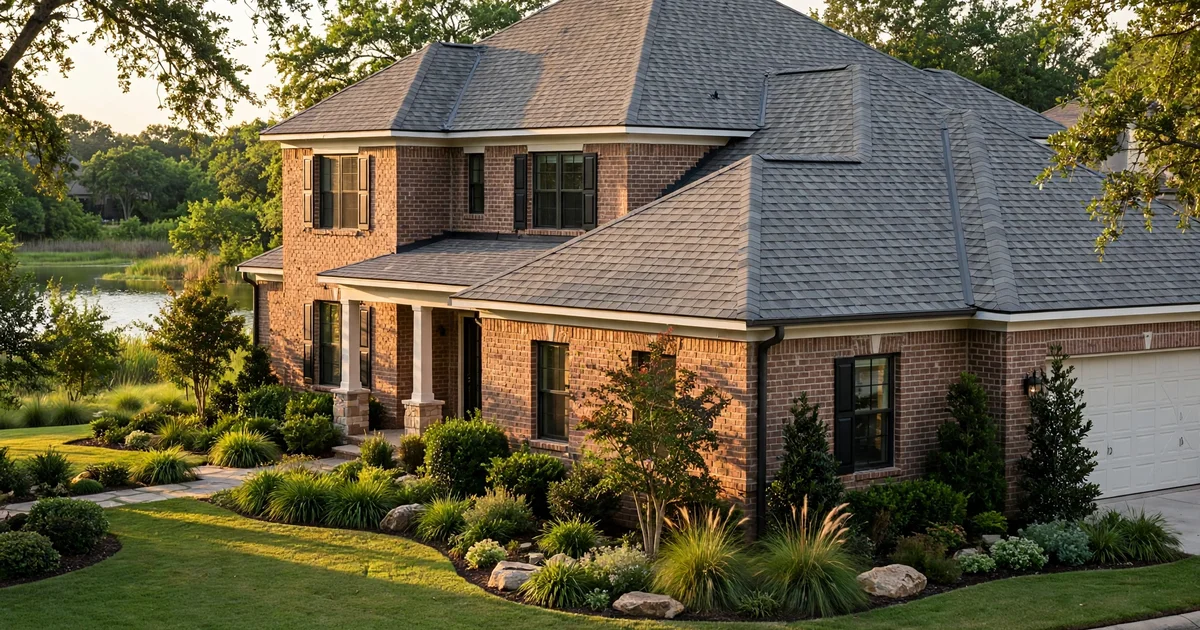 Lake Pointe roof repair in Sugar Land: suburban home with architectural shingle roof