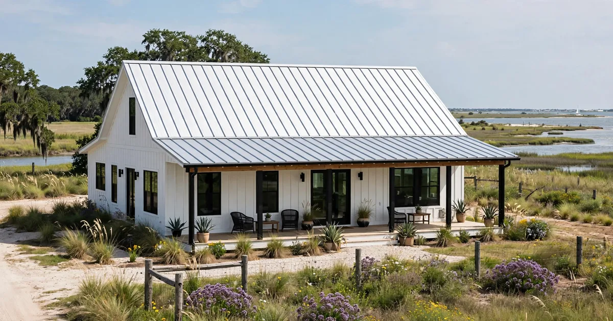 Metal roofing in Countryside, League City: charcoal standing-seam roof on a brick home under bright daylight