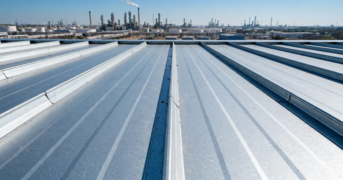 Metal roofing in Deepwater, Pasadena: close-up of raised seams on a new standing-seam metal roof