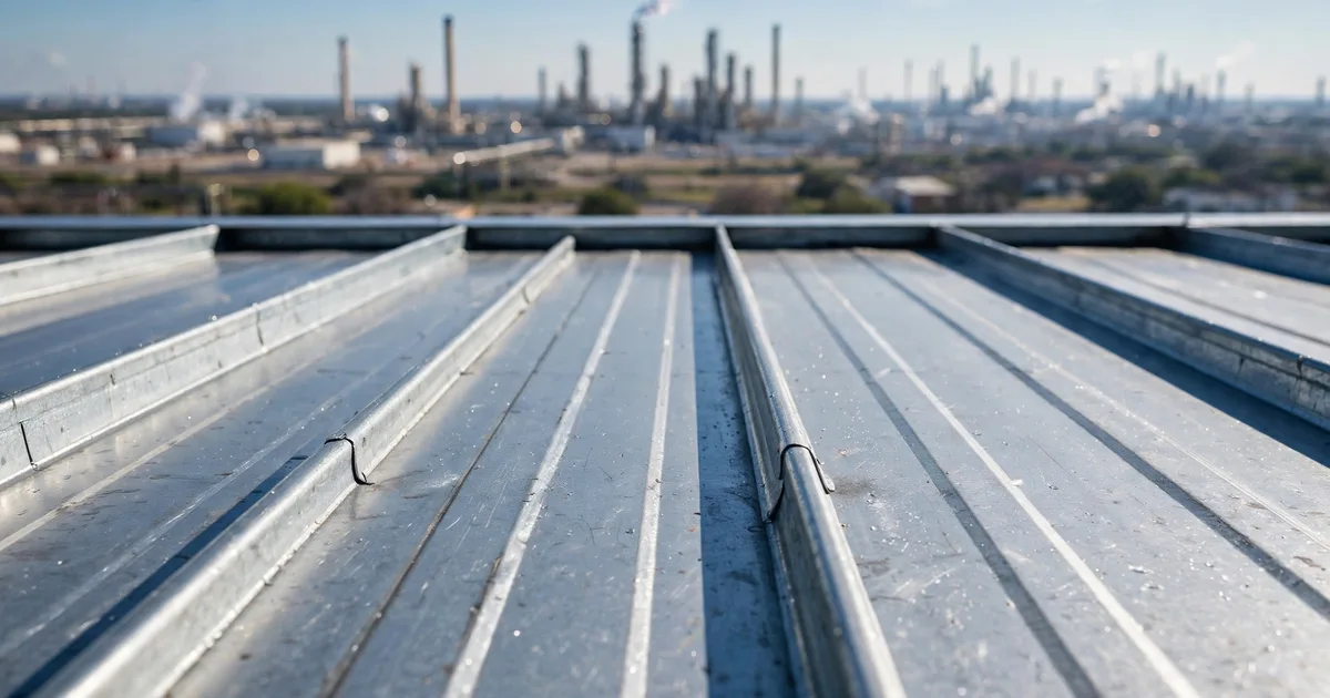 Metal roofing in Vista Villas, Pasadena: close-up of raised seams on a new standing-seam metal roof