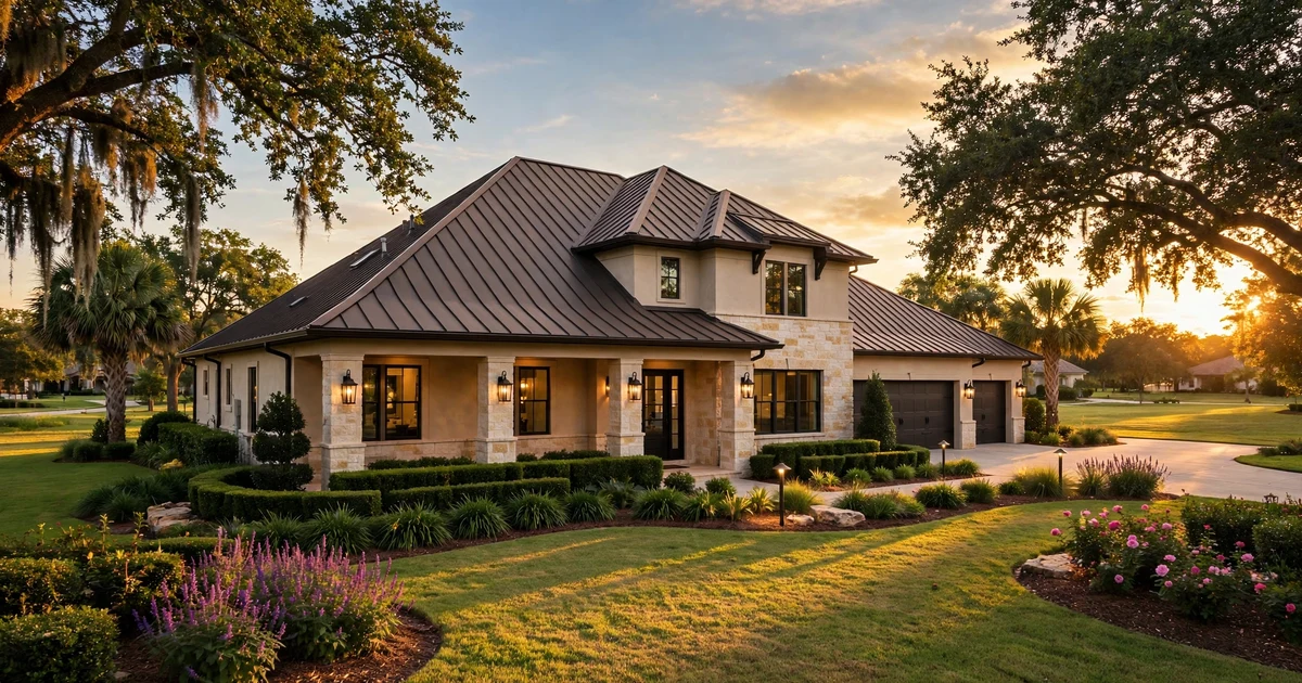 Metal Roofing in Sugar Land: standing seam metal roof panels on a suburban home