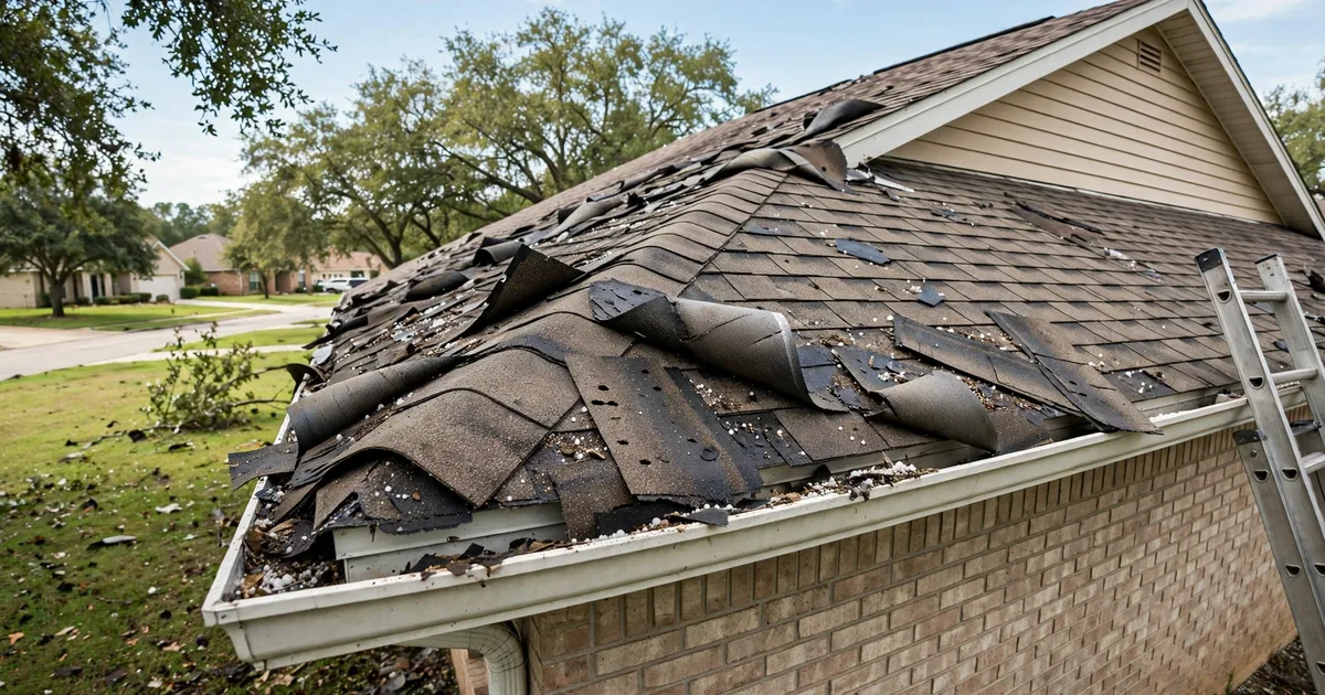 Roof repair in Pasadena: roofer replacing damaged shingles