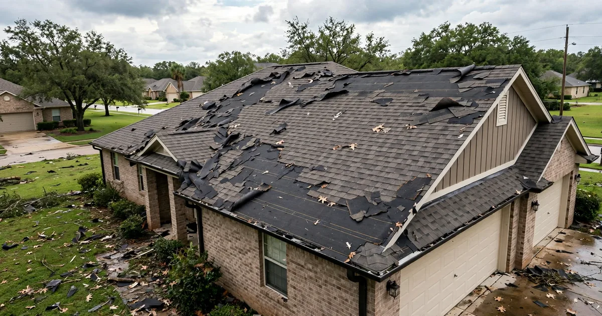 Roof repair in Pearland: roofer replacing damaged shingles
