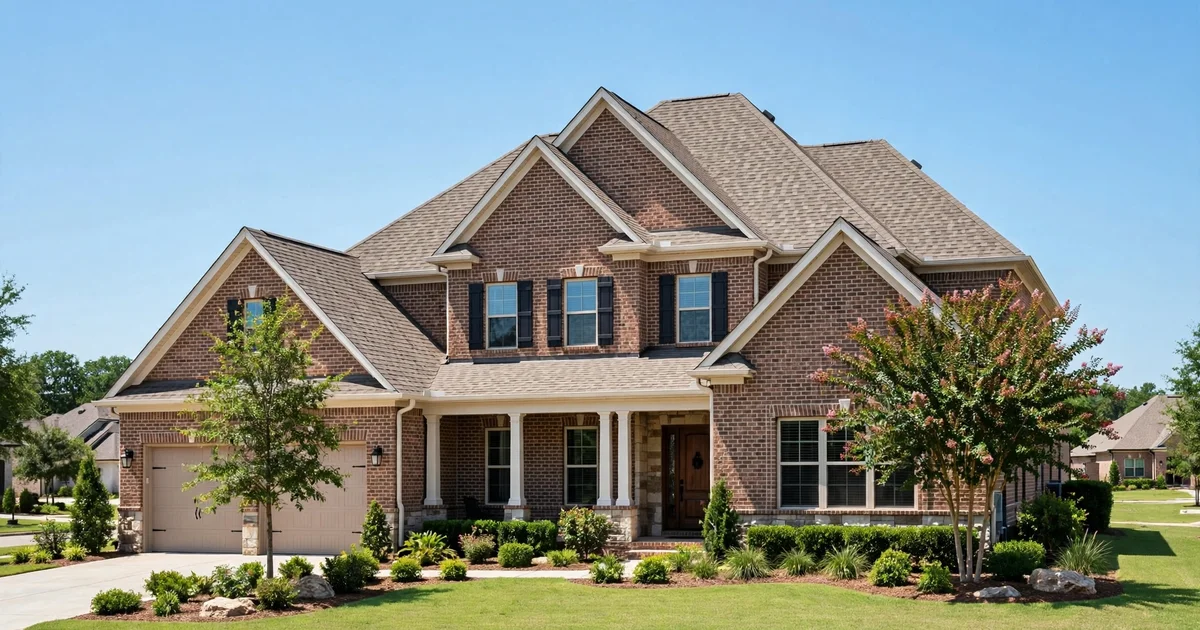 Riverstone roof repair in Sugar Land: suburban home with architectural shingle roof