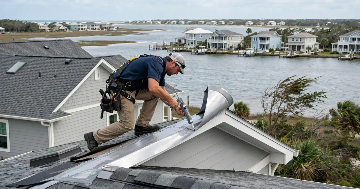Roof Leak Repair in League City: technician tracing a ceiling water stain to its roof source