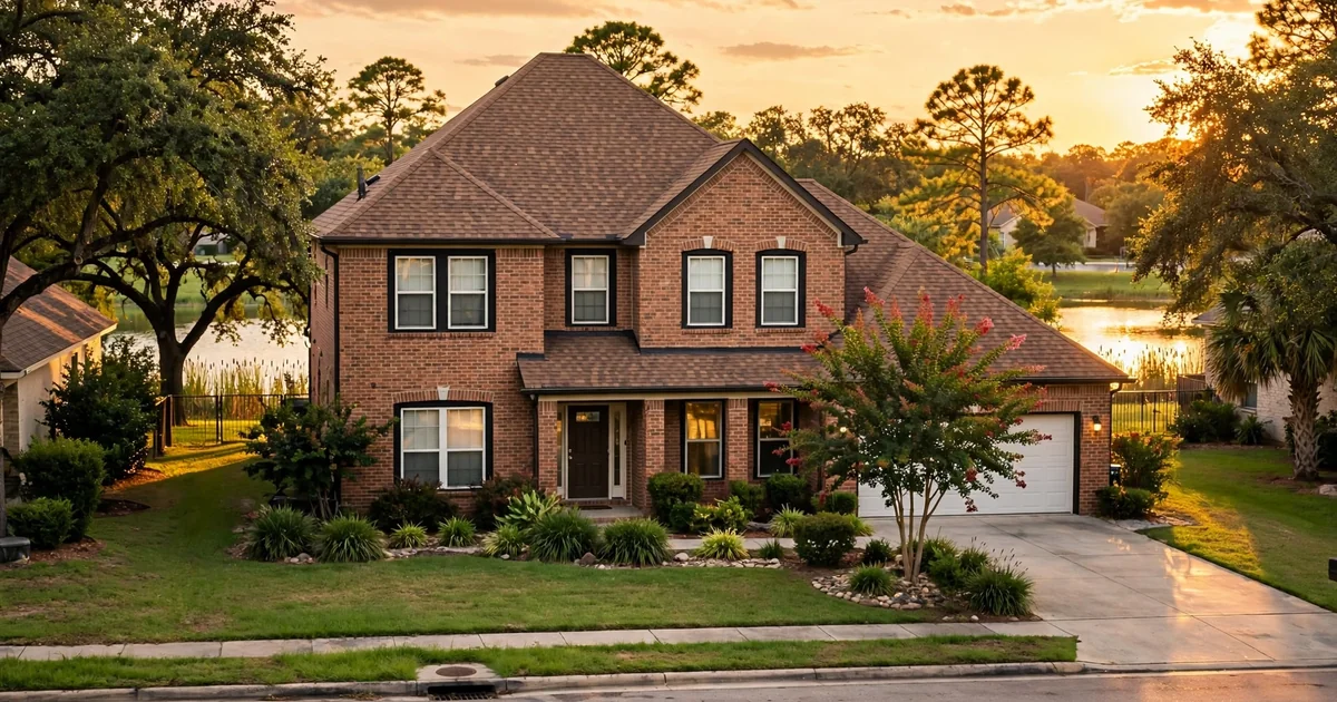 Silverlake roof repair in Pearland: suburban home with architectural shingle roof